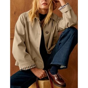 Manteau trench pour femme, coupe courte, surdimensionné, boutonné, manches longues, col à revers, vêtement décontracté pour l'automne - Product Image 4