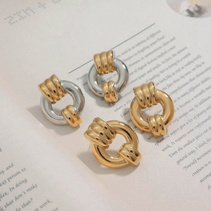 ต่างหูสแตนเลสทรงหยดน้ำ สีทอง สีเงิน รูปทรงบล็อกล็อค เครื่องประดับสำหรับงานปาร์ตี้ - Product Image 2