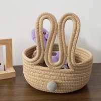 Panier de rangement multifonction rond en corde de coton avec motif de lapin amusant - Blanc pour cosmétiques, bijoux, livres et magazines, collations et clés