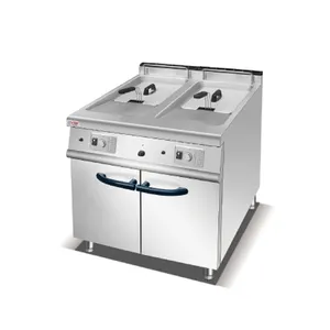 Gas Double Tanks Fryer Machine Commercial Kitchen Equipment Free Standing Stainless Steel Fryer With A Cabinet