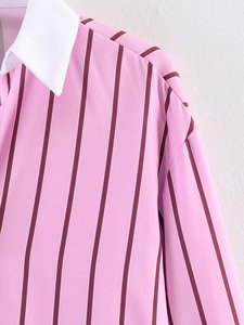 ZEVITY 2026 Neue Damen Einreihige Bluse mit Reverskragen, Farblich Abgestimmten Streifen und Langen Ärmeln für Büro und Business-Casual - Product Image 4