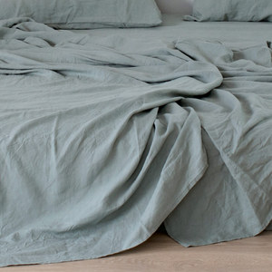 Set di <span class=keywords><strong>lenzuola</strong></span> in puro lino lavato in pietra naturale lino <span class=keywords><strong>francese</strong></span> King Size 4 pezzi 2 federe per tubazioni 1 lenzuolo con angoli 1 lenzuolo piatto biancheria da letto morbida - Product Image 2