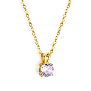 Joyería de Moda Personalizada para Mujer, Collar con Colgante de Zirconia Multicolor Redonda, Chapado en Oro de 18k, Acero Inoxidable, Regalos - Product Image 3