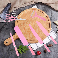 Ustensiles de cuisine personnalisés en gros 6 pièces ensembles de couteaux de chef rose couteaux faits à la main ensembles de couteaux de cuisine en acier inoxydable