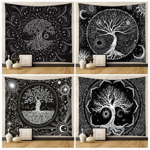 Nouvelle Arrivée Pureté Arbre de Vie <span class=keywords><strong>Tapisserie</strong></span> Noir Blanc Hippy Fantasy Arbre Généalogique Tapisseries Tenture Murale pour Chambre - Product Image 2