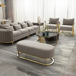 Modern Living Room Upholstery Velvet Sofa Set Tufted Designer Accent Golden Luxury Office Reception Sofa Chair