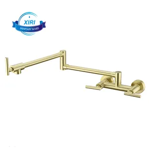 Brass Brushed GoId Wall Hot And Cold Kitchen Faucet Balcony Laundry Pool Folding Faucet Double Switch BF0414