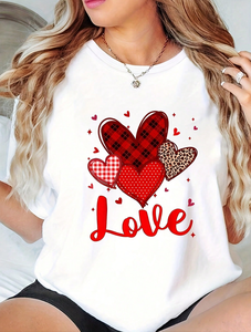 T-shirt da donna a maniche corte con scollo rotondo, 100% cotone, stampata, casual, primavera estate, Valentine Love - Product Image 1