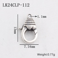 Fermoir mousqueton en argent sterling S925 oxydé à motifs, avec bandes horizontales, forme couronne d'aile, double boucle pour collier