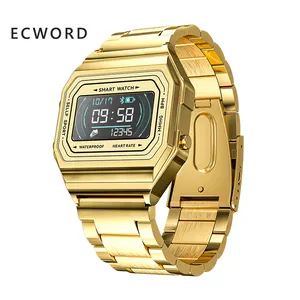 ECWORD-reloj inteligente deportivo para hombre, pulsera de acero dorado plateado, modo meteorológico, mensajes de presión arterial, I6