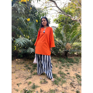 <b>Orange</b> <b>Short</b> Solid Pattern Contemporary Ethnic Cotton Kurta Salwar Set for <b>Women</b>-Bulk Supplier - Product Image 1