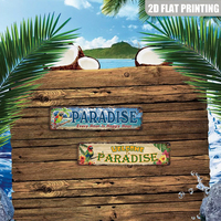 Panneau en métal Paradise, « Chaque heure est heure heureuse », style tropical avec perroquets, décoration murale rustique pour jardin, patio, bar Tiki