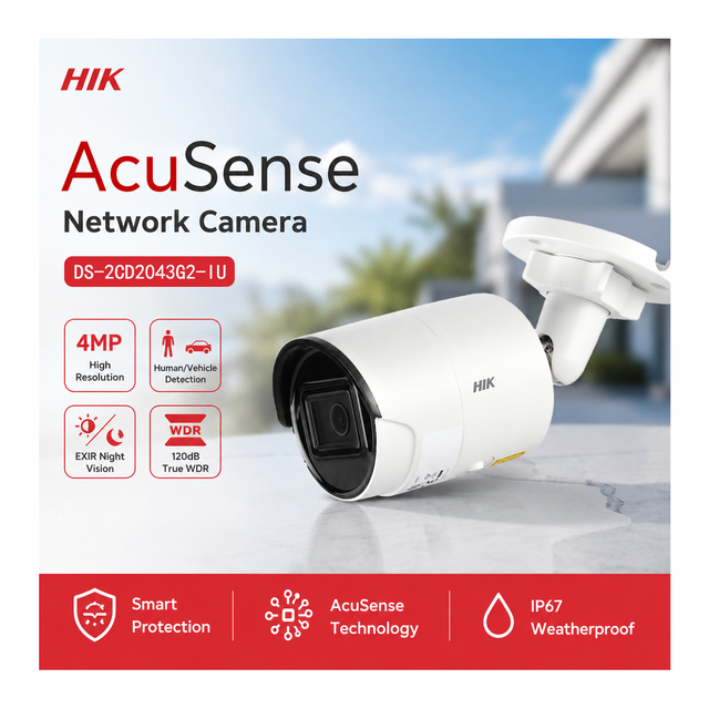 Original Hikvisions 4MP AcuSense PoE IP Camera DS-2CD2043G2-IU Built-in Mic Human Vehicle Detection