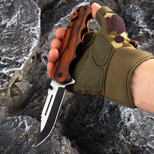 سكين جيب شبه أوتوماتيكي بشفرة من الفولاذ المقاوم للصدأ ومقبض خشبي للصيد والتخييم - سكين قابل للطي للبقاء على قيد الحياة في الهواء الطلق - Product Image 3