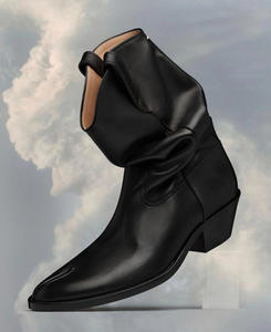 2023 femmes Western Vintage gros Slouchy sans lacet bout fendu <span class=keywords><strong>bottes</strong></span> noir mi-mollet <span class=keywords><strong>bottes</strong></span> demi-Tube chaussons pour femmes femmes chaussures - Product Image 4