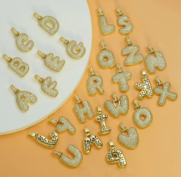 A-Z Custom Name Full Diamond Letter Pendant Necklaces HIP HOP Bubble Letters Initial Necklaces