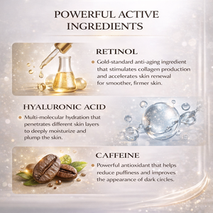 Private <b>Label</b> Vegan Retinol Eye Cream Organic Eyes Products for Reduce Wrinkles Under Eyes with HYALURONIC ACID and CAFFEINE - Product Image 3