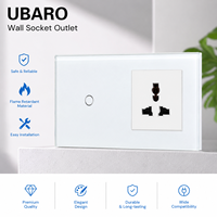 Interrupteur tactile UBARO à panneau en verre trempé 1 voie avec prise universelle 3 broches, interrupteurs et prises électriques murales pour la maison
