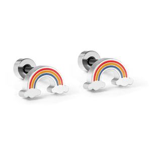 Boucles d'oreilles clous en acier inoxydable plaqué or en forme d'arc-en-ciel pour filles et femmes - Product Image 5