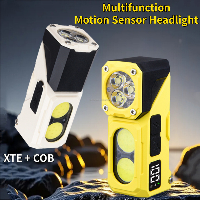Portable XTE+COB Multifunctional Motion Sensor Headlamp 90°Rotation Magnetic Cap Clip Rechargeable LED Flashlight Work Light