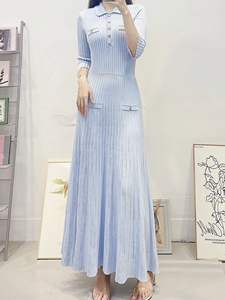 Nuovo <span class=keywords><strong>abito</strong></span> maglione lungo 2025 autunno inverno stile moda donna collo ribaltato abbottonatura elegante <span class=keywords><strong>abito</strong></span> lungo <span class=keywords><strong>blu</strong></span> lavorato a <span class=keywords><strong>maglia</strong></span> - Product Image 5