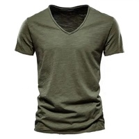 T-shirt basique doux et respirant en fibre de bambou pour hommes T-shirt uni en coton imprimé T-shirt à col en V en chanvre pour hommes