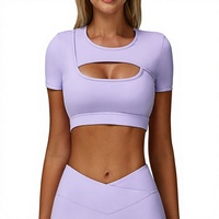 Zechuang T-shirt de sport d'été à manches courtes, ajouré, ajusté, anti-choc, sensation seconde peau, uni, pour la course et le fitness