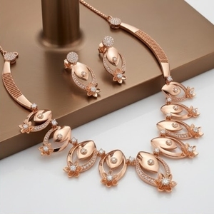925 Silver Italian Rose Gold Necklace Set with Matching <b>Earrings</b> <b>Crystal</b> <b>Studded</b> Designer Jewelry for Women - Product Image 2
