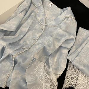 <span class=keywords><strong>Pigiama</strong></span> da <span class=keywords><strong>Donna</strong></span> in Stile Francese con Design in Pizzo di Lusso, Nuovo Modello Primavera-Autunno, Traspirante e Delicato sulla Pelle, Set per Casa - Product Image 2