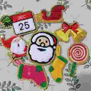 New Iron on Gold Edge Chenille Embroidered Christmas Boots Hat Candy Canes Santa Reindeer Patch - Product Image 3
