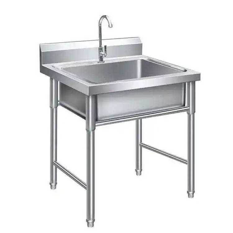 Lavello da cucina con gambe stile lavello a vasca singola autoportante commerciale in acciaio inossidabile 304 nuovo cartone quadrato moderno lucido