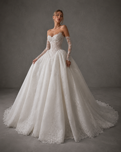 Ball Gown <strong>Wedding</strong> <strong>Dress</strong> Off Shoulder Long Sleeve Scalloped Basque Corset Lace Plus <strong>Size</strong> Princess Bridal Custom Factory - Product Image 5