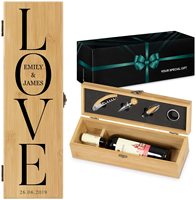 Coffret cadeau en bois de bambou personnalisé avec accessoires, emballage haut de gamme pour bouteille de vin rouge, idéal pour les mariages et les cadeaux d'affaires