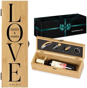 JUNJI Wine Box with accessories for couples Engravable wine set - Personalized bamboo boxwood gift box packaging wood wine box