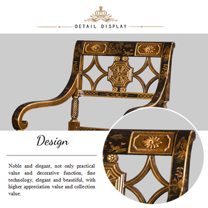 Sillón Estilo Chinoiserie Yips LD-1203-0757 con Patrón de Paisaje Pintado a Mano, Comedor, Cojín de Cuero Clásico de Lujo - Product Image 4