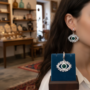 Turkish Eye Baguette Design Clear Zircon Handmade Sterling <b>Silver</b> Jewelry Wholesale Handcrafted <b>Dangle</b> <b>Earrings</b> - Product Image 3