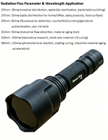 Lampe torche LED UVC haute puissance C8 5W 340nm 310nm 295nm, ultraviolet profond, 18650 IP65, en aluminium, pour test minéral, lumière noire |