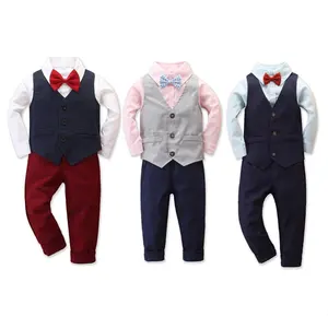 WSG186 Yeni Bahar Erkek Takım Elbise Blazers Suits Giysileri Yelek Gömlek Pantolon 3 adet Düğün Resmi Parti Bebek Çocuk Çocuk Giyim