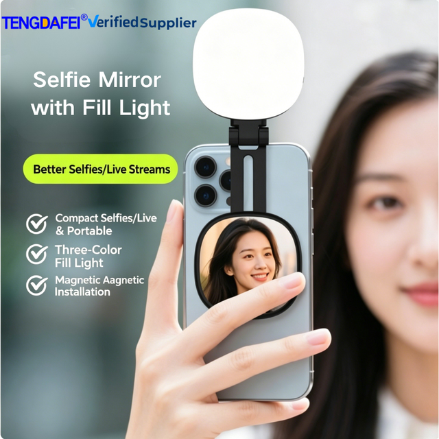 2026 New Portable Foldable Pocket Selfie Light Magnetic Adsorption Phone Fill Lamp With Makeup Mirror for Vlog Shooting