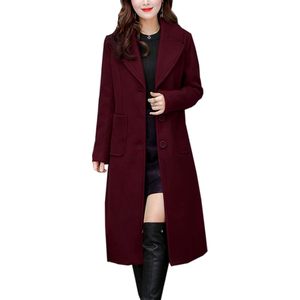 Abrigo de lana de mezcla para mujer, corte ajustado, abotonadura sencilla, largo medio, elegante, cálido para otoño, manga larga, tejido. - Product Image 1