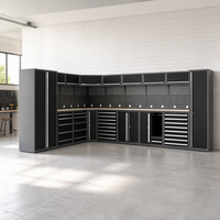 Système de rangement modulaire pour garage JZD, établi robuste avec armoires hautes, panneau perforé mural et tiroirs de rangement à roulettes pour outils