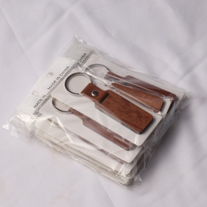 USA Warehouse 10Pcs Wooden Keychain Blanks Rectangle Wood Key Chain with Leather Strap Unfinished Keyrings Gifts for Dad