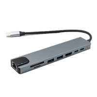 Hub Tipe-C 8-in-1 dengan Port Ethernet dan USB-A, Dock USB-C Multi-Fungsi dengan Logo Terukir Laser