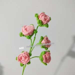 In lana all'uncinetto a 5 teste a bolle di rosa Bouquet lavorato a maglia fiore di natale artificiale decorazione per la casa stile letterario - Product Image 6