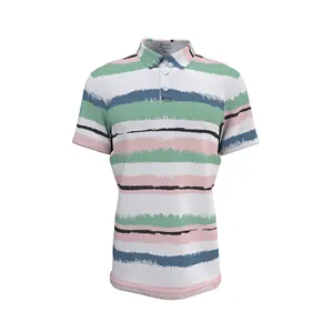 Nouvelle arrivée polos à rayures polos de golf personnalisés chemises pour hommes à sublimation complète