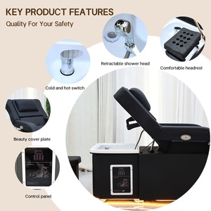 Cadeira de Lavagem de Cabelo 3 em 1 Personalizada de Fábrica com Massagem para os Pés, Mesa de Spa para Pedicure e Cama de Shampoo com Luzes de Faixa - Product Image 3