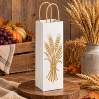 Sac cadeau pour vin en papier kraft avec poignées torsadées, imprimé en forme de chignons de blé sur le devant, pour une bouteille - Blanc