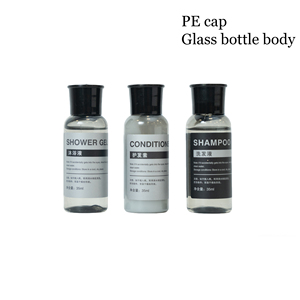 Mini Botella de Champú de Vidrio Transparente para <span class=keywords><strong>Hotel</strong></span>, Set de Baño de Viaje de 35 ml, Tapa Abatible Negra de PE, Artículos de Aseo para Hoteles - Product Image 1