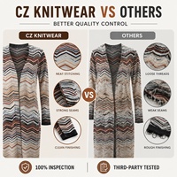 Cardigan long en tricot à rayures chevron pour femme, style décontracté, manches longues, ouvert sur le devant, pour l'automne et l'hiver