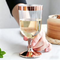 Gobelet à champagne jetable en plastique de 150 ml, verre à vin rouge à bord doré, gobelet à boisson pour crème glacée, fête, mariage, camping